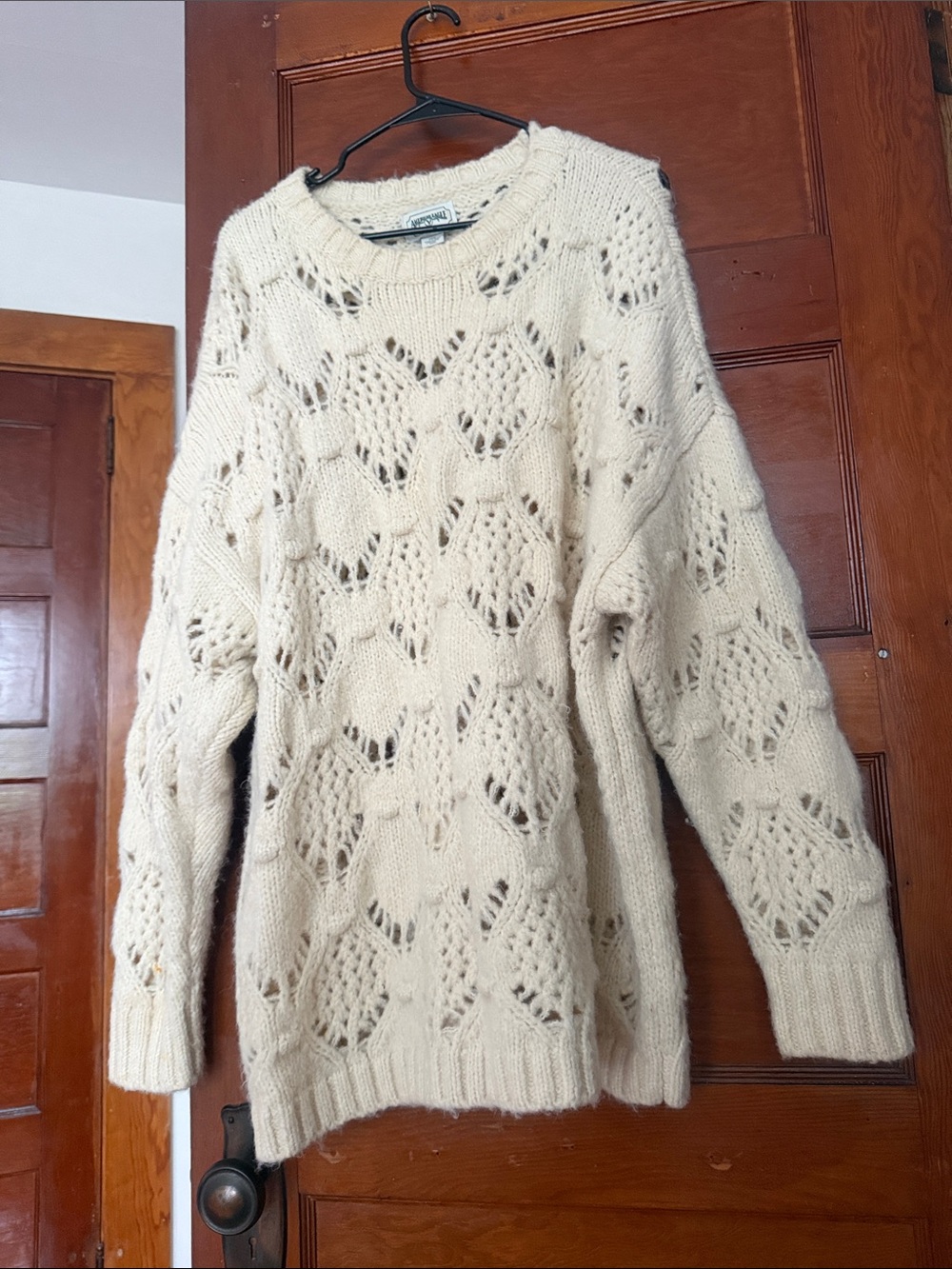 American Eagle Outfitters Cream Open-Knit Crewneck Sweater